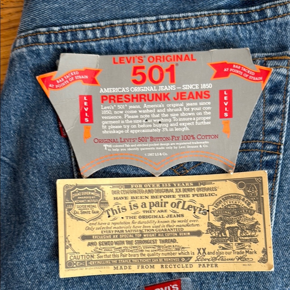 1992 VINTAGE NEW WITH TAGS LEVIS ORIGINAL 501 PRESHRUNK JEANS - Picture 2 of 7